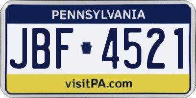 PA license plate JBF4521