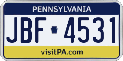 PA license plate JBF4531