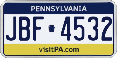 PA license plate JBF4532