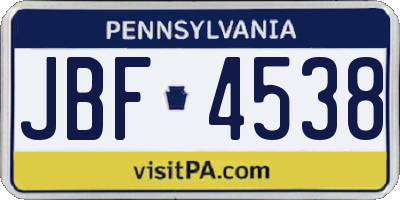 PA license plate JBF4538