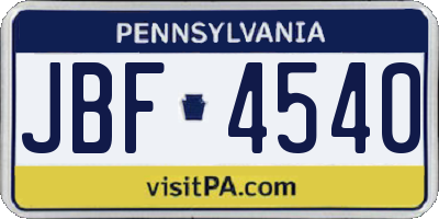 PA license plate JBF4540