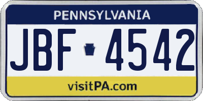 PA license plate JBF4542