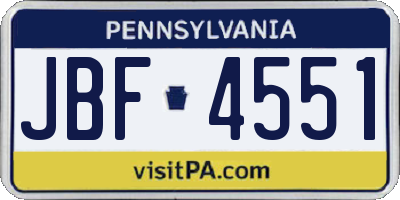 PA license plate JBF4551