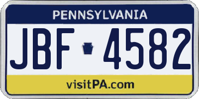 PA license plate JBF4582