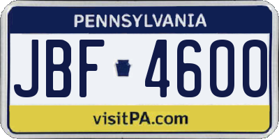 PA license plate JBF4600