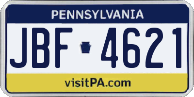 PA license plate JBF4621