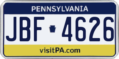 PA license plate JBF4626