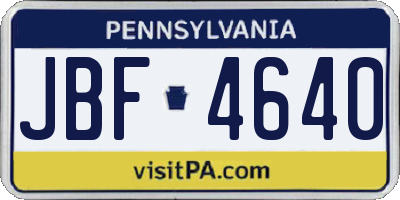 PA license plate JBF4640