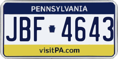 PA license plate JBF4643