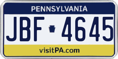 PA license plate JBF4645