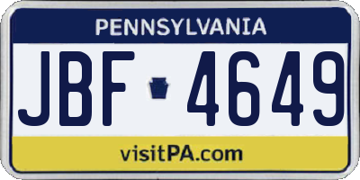 PA license plate JBF4649