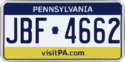 PA license plate JBF4662