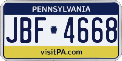 PA license plate JBF4668