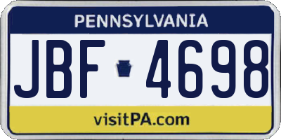 PA license plate JBF4698