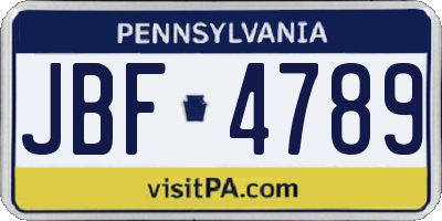 PA license plate JBF4789
