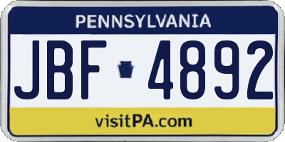 PA license plate JBF4892