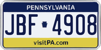 PA license plate JBF4908