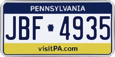 PA license plate JBF4935