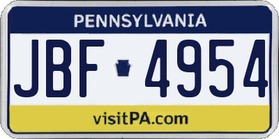 PA license plate JBF4954
