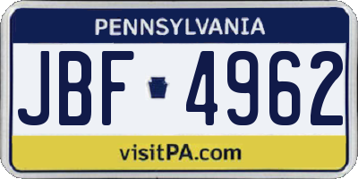 PA license plate JBF4962