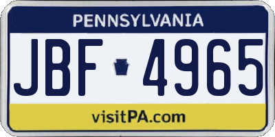 PA license plate JBF4965