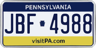 PA license plate JBF4988