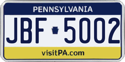 PA license plate JBF5002