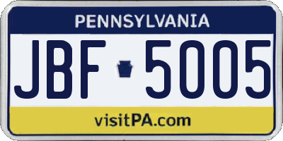 PA license plate JBF5005