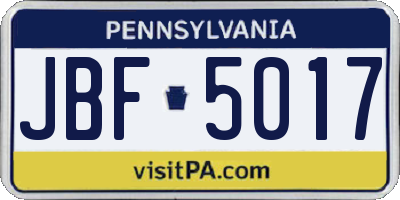 PA license plate JBF5017