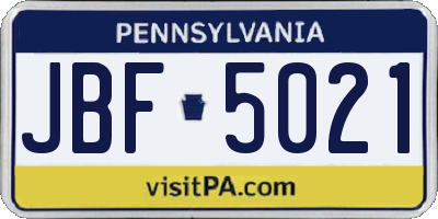 PA license plate JBF5021