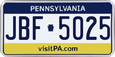 PA license plate JBF5025