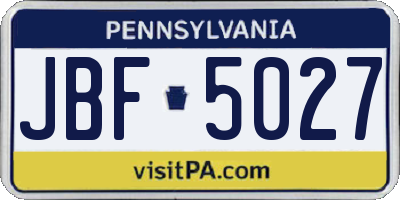 PA license plate JBF5027