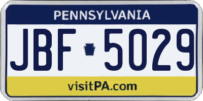 PA license plate JBF5029