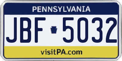 PA license plate JBF5032