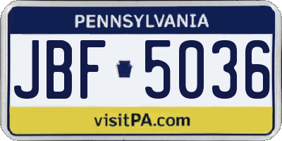 PA license plate JBF5036