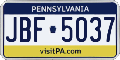 PA license plate JBF5037