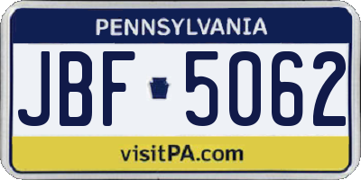 PA license plate JBF5062