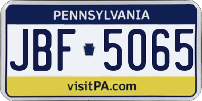 PA license plate JBF5065