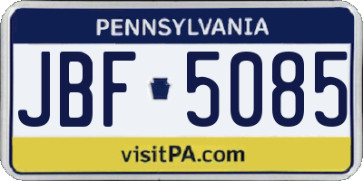 PA license plate JBF5085