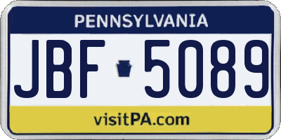 PA license plate JBF5089
