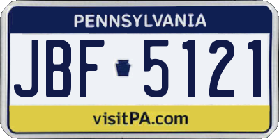 PA license plate JBF5121