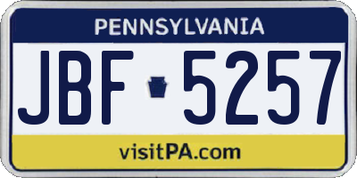 PA license plate JBF5257