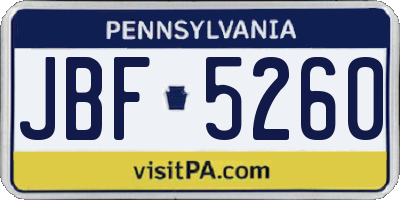 PA license plate JBF5260