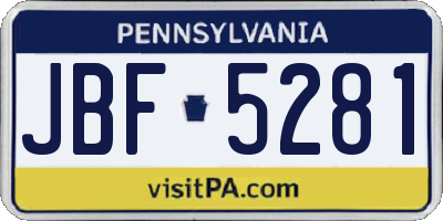 PA license plate JBF5281