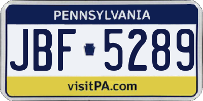 PA license plate JBF5289