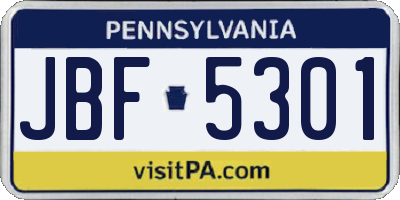 PA license plate JBF5301