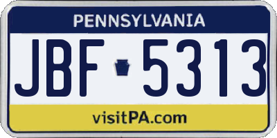 PA license plate JBF5313