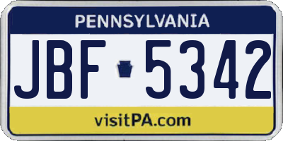 PA license plate JBF5342