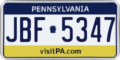 PA license plate JBF5347