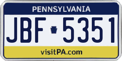 PA license plate JBF5351